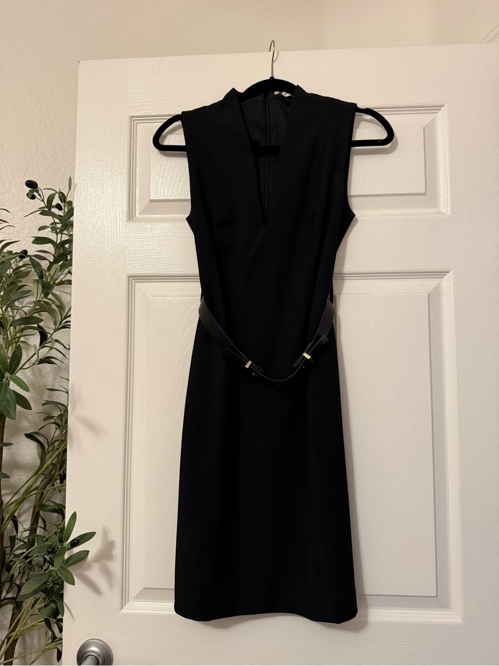 Mango Black Sleeveless V-Neck Midi Dress with Waist Belt